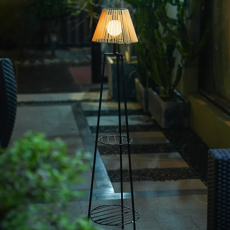 46.8'' Solar Floor Lamp with Plant Stand - IP44 Waterproof Metal Tripod, Warm White 3000K LED, Auto Dusk to Dawn for Patio, Garden, Porch Decor
