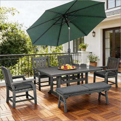 Ensemble de mobilier de table et chaises d'extérieur, ensemble de salle à manger de jardin 6 pièces, ensemble de conversation pour patio (parasol non inclus)