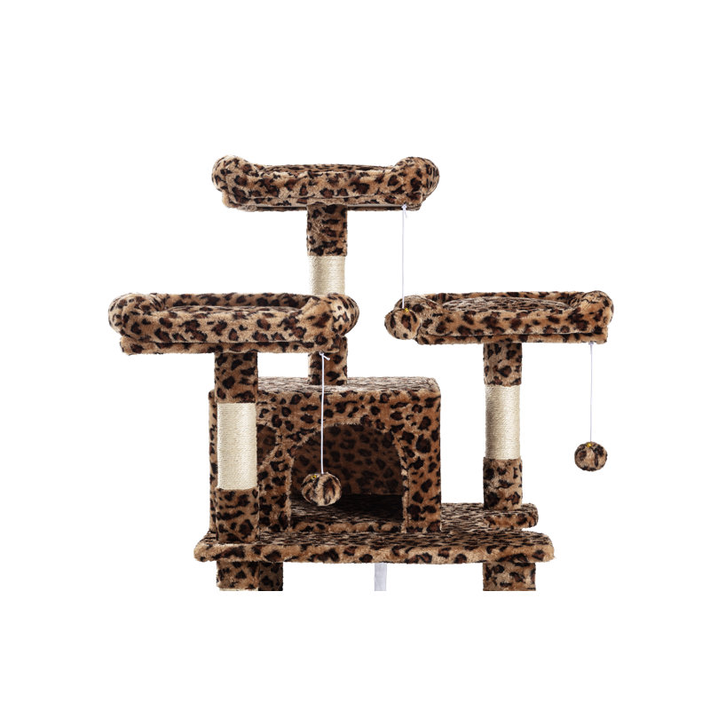 Lima Pet Heavy Duty Carpet 68 Inch Multi-Level Cat Tree Condos and Scratching Posts Included, Leopard Print