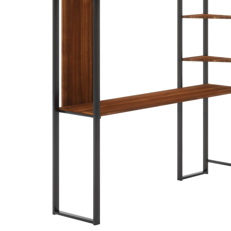 Lit mezzanine en métal avec 2 tablettes et 1 bureau Gerik, Noir
