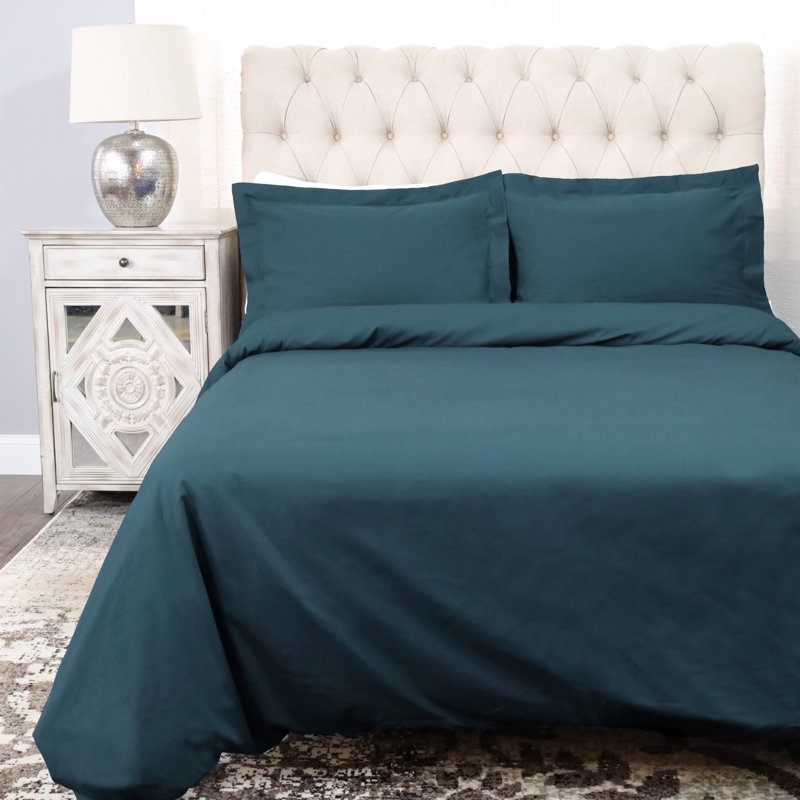 Superior Quality 300-Thread Count 100% Cotton Percale Duvet Cover Set, Full / Queen Duvet Cover + 2 Shams, Sage