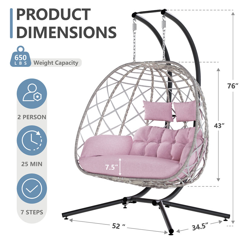 Balancelle moderne pour 2 personnes avec support, capacité de 650 lb, double œuf intérieur / extérieur toutes saisons Ecolistro