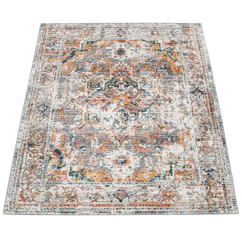 Tapis oriental crème / jaune / rouge Emier, Rectangle 2 pi 8 po x 4 pi 11 po