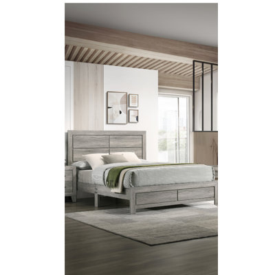 Lit plateforme rustique et robuste de 1 pièce avec tête de lit épurée et grain de bois naturel, parfait pour une chambre à coucher confortable et contemporaine
