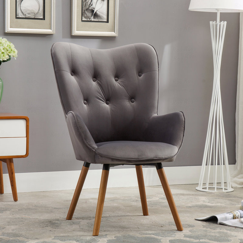 Fauteuil d'appoint de style contemporain capitonné en velours soyeux, Gris