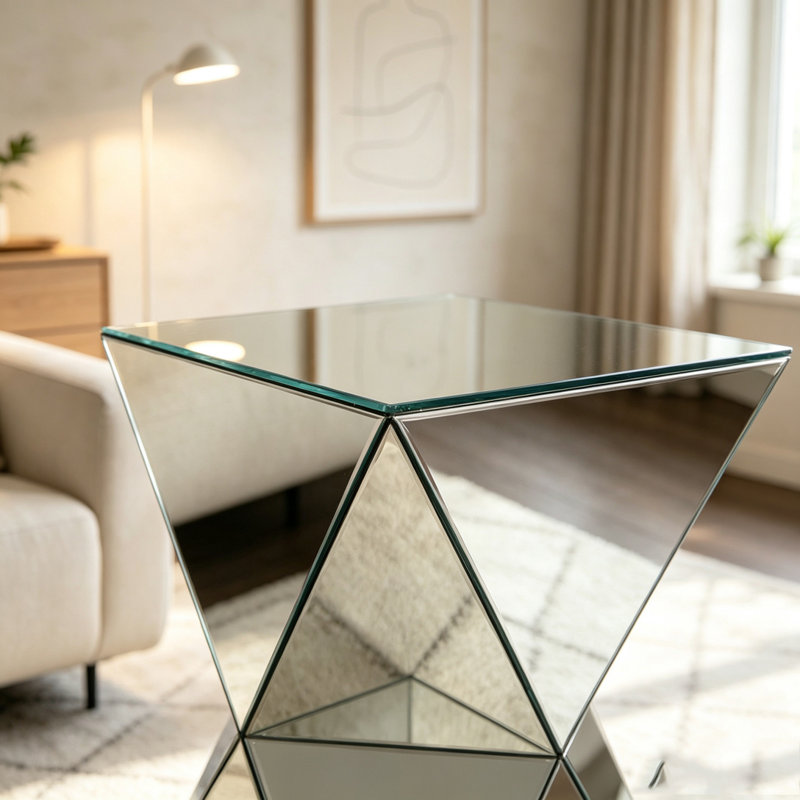 Table d'appoint géométrique argentée à miroir - Accent de luxe moderne