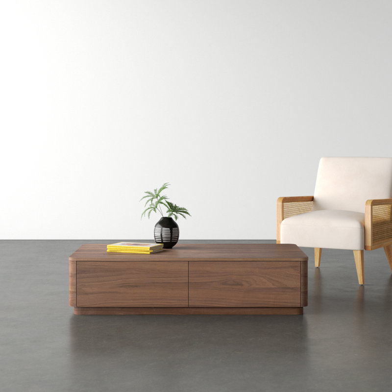 Walnut Rectangular Wood Coffee Table with Storage
