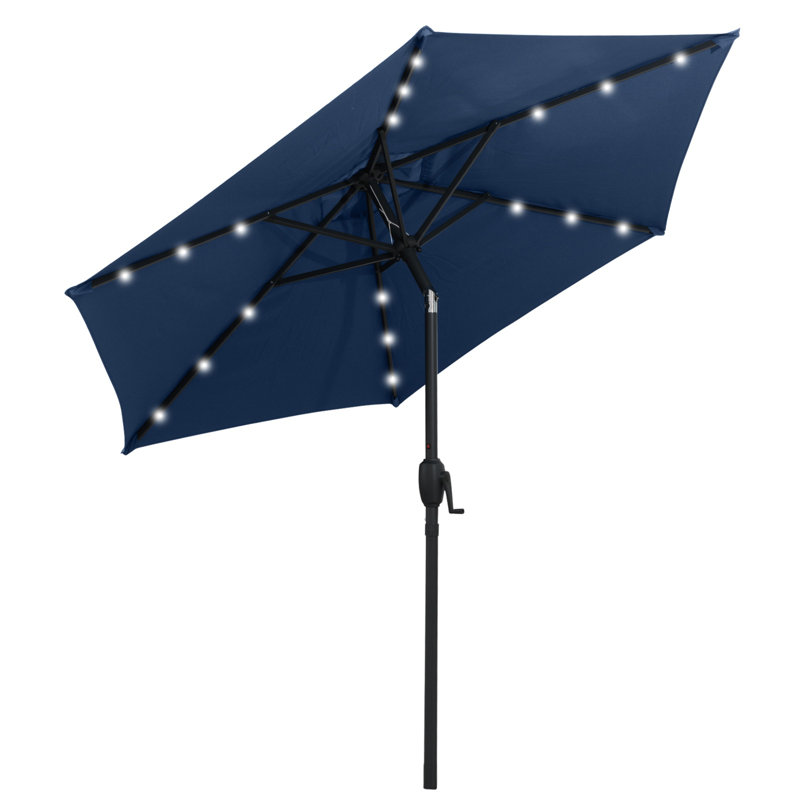 Parasol à énergie solaire 7,5 pi avec poignée à manivelle à bouton-poussoir inclinable 7,5 pi, Marine