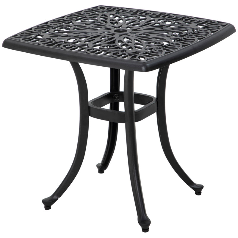 Abdulkadir Square Small Garden Table with Parasol Hole 53 x 53 cm Black