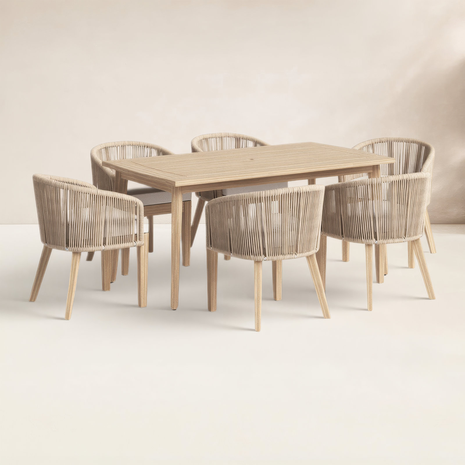 Bowery 67" Acacia Patio Dining Set, Beige