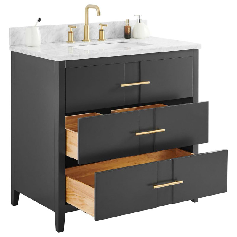 Iconic 36" Freestanding Standard Single Bathroom Vanity with Top, Black, Gold