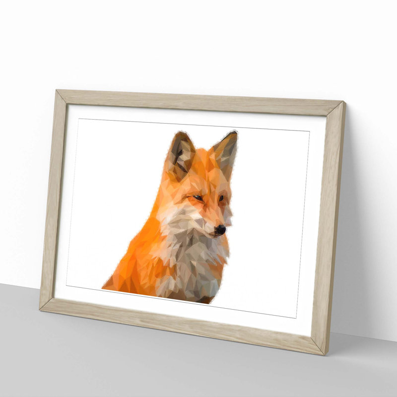 Geometric Red Fox in Abstract - Framed Print, Oak Framed, 62cm H x 87cm W x 2cm D