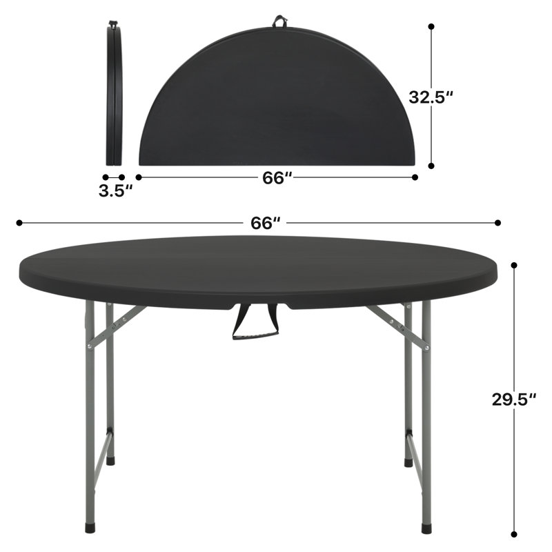 Black 65" Round Collapsible Plastic Dining Table with Steel Legs
