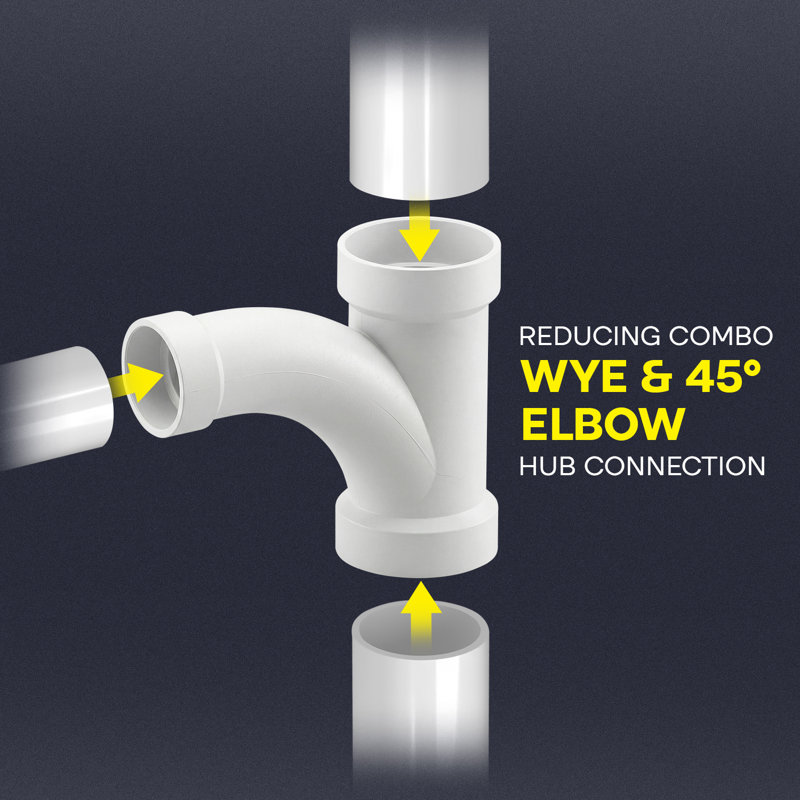 4 in. PVC DWV Combination Wye & 1/8 Bend 45° Elbow Hub, White PVC Drain, Waste & Vent Fitting, (8 Pack)