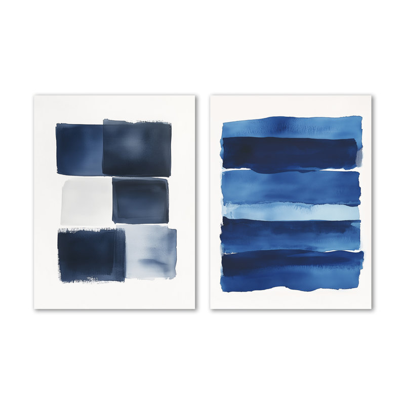 Indigo Horizon I - ensemble de 2 décorations murales géométriques en métal, 32" H x 48" W