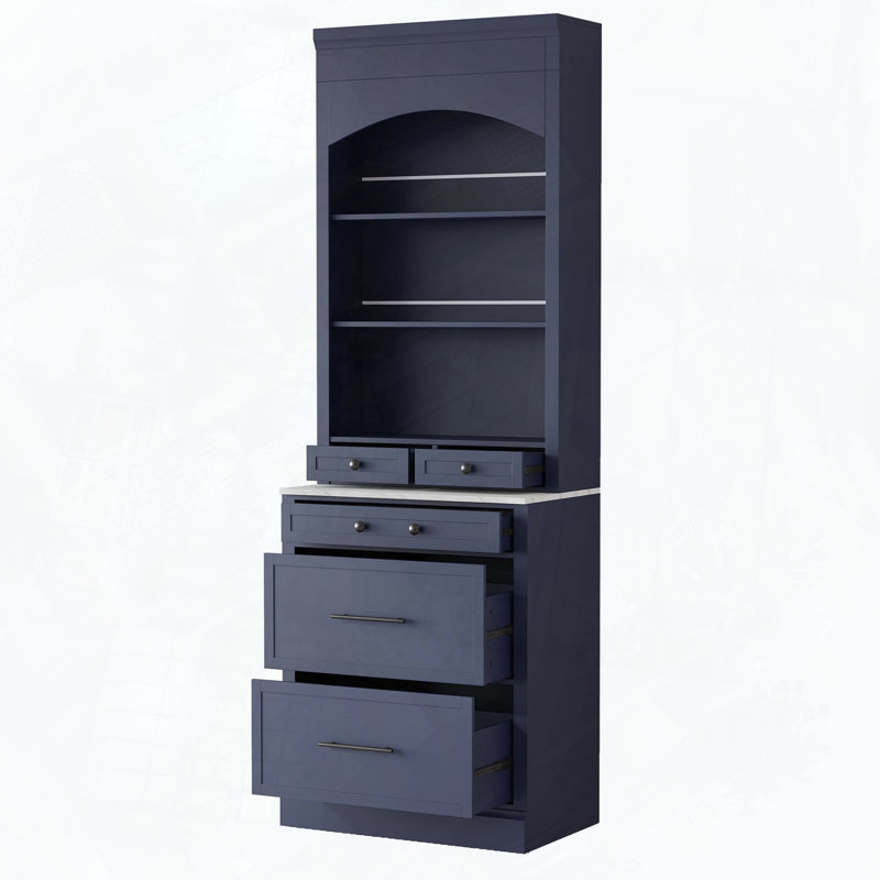 Modern Kitchen Pantry Tall Hutch Display Cabinet, Blue