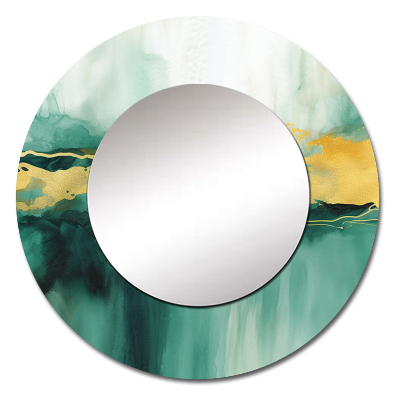 Grand miroir rond bleu avec aquarelle bleue IV - Fractals, 36 po x 36 po