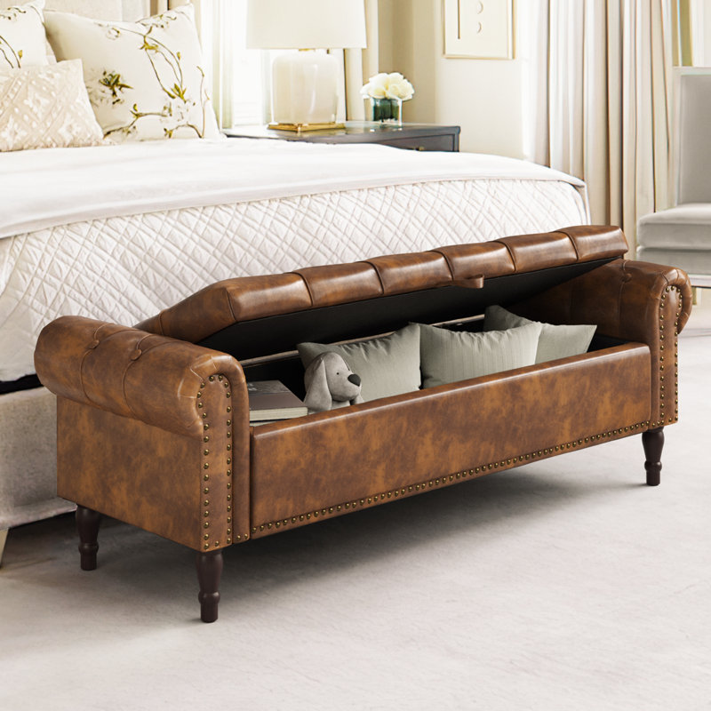 Dawsey Upholstered Storage Bench, 20.7" H x 62.4" W x 20.1" D, Brown Faux Leather