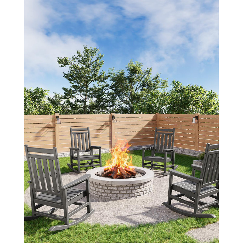 Rocking Chair Outdoor Set Of 2- HDPE High Back Porch Rocker Chairs For Adults - All Weather Resistant Furniture For Patio - Gray