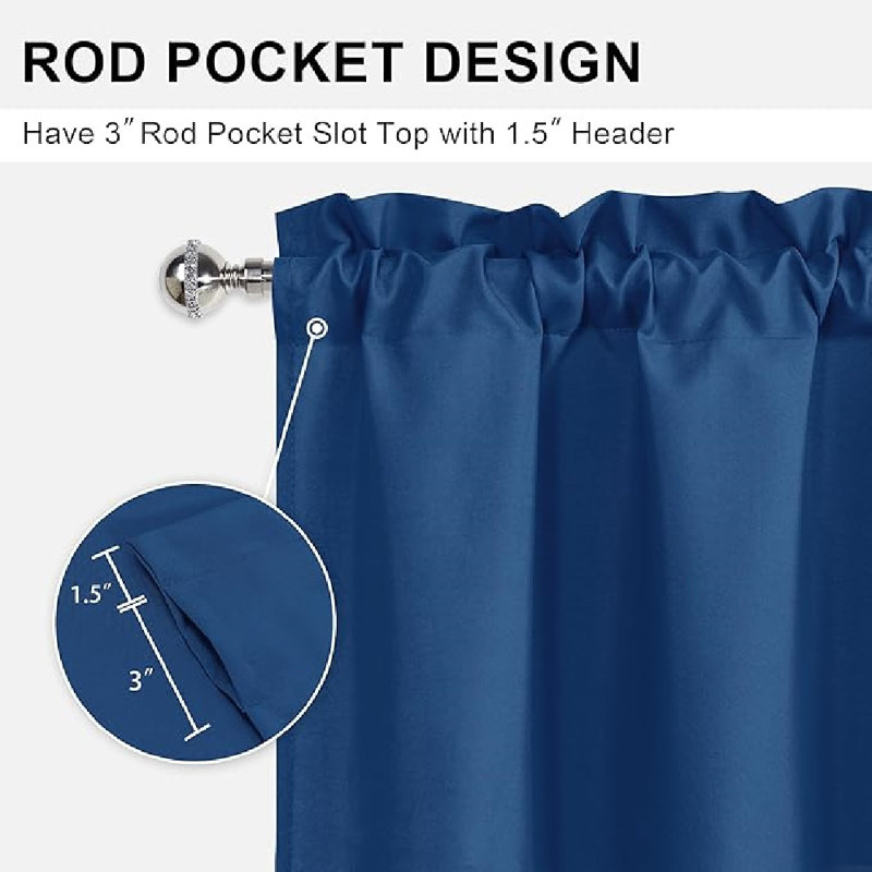 1 Panel Valance Curtains for Living Room, Kitchen Valance for Windows, Basement Window Curtains, 42 X 18 Inch, Royal Blue