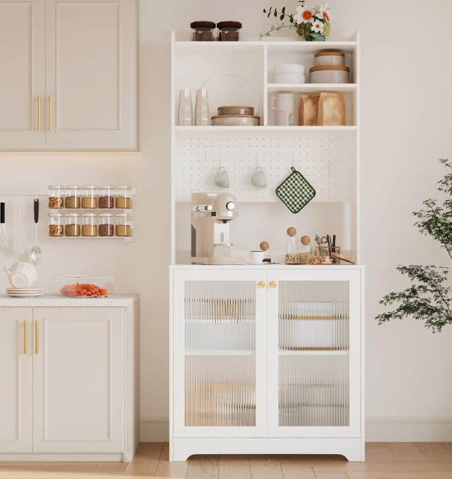 Meuble de cuisine, buffet de rangement en MDF avec portes et étagères ouvertes
