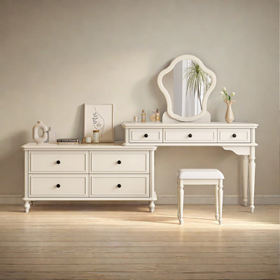 Meuble-lavabo extensible ivoire en bois massif