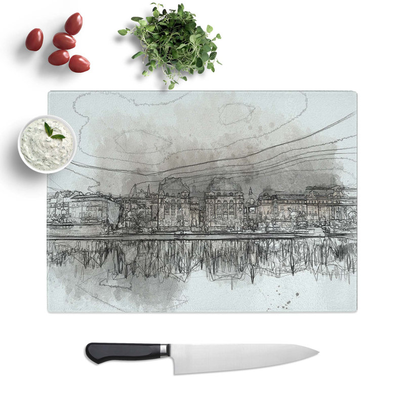 Tempered Glass Reflection of Stockholm in Sweden Chopping Board, 39 cm W x 28.5 cm L