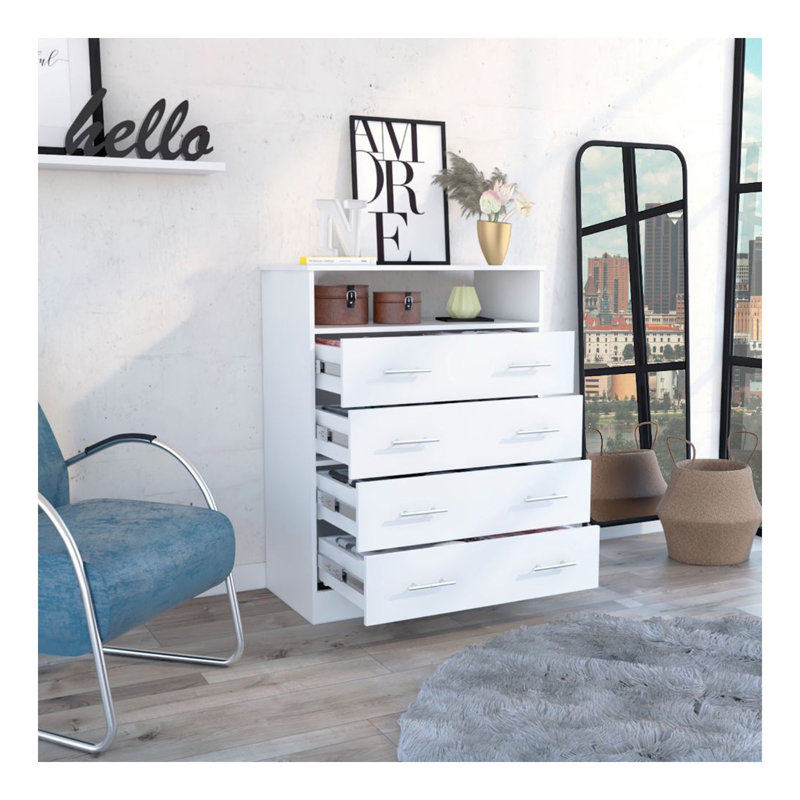 Commode rectangulaire à 4 tiroirs Dover, Blanc