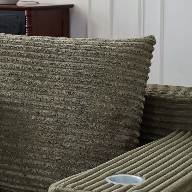Canapé modulaire profond en velours côtelé avec porte-gobelets, aucun assemblage requis, Vert