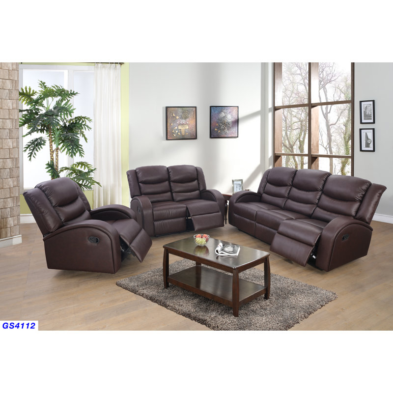 Ensemble de salon inclinable en similicuir Mcpeak, Similicuir brun