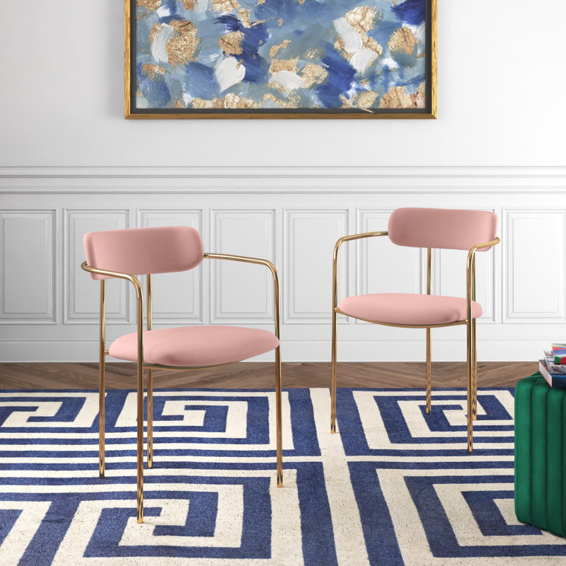 Bellatrix 18'' H Velvet Upholstered Metal Armchair, Pink