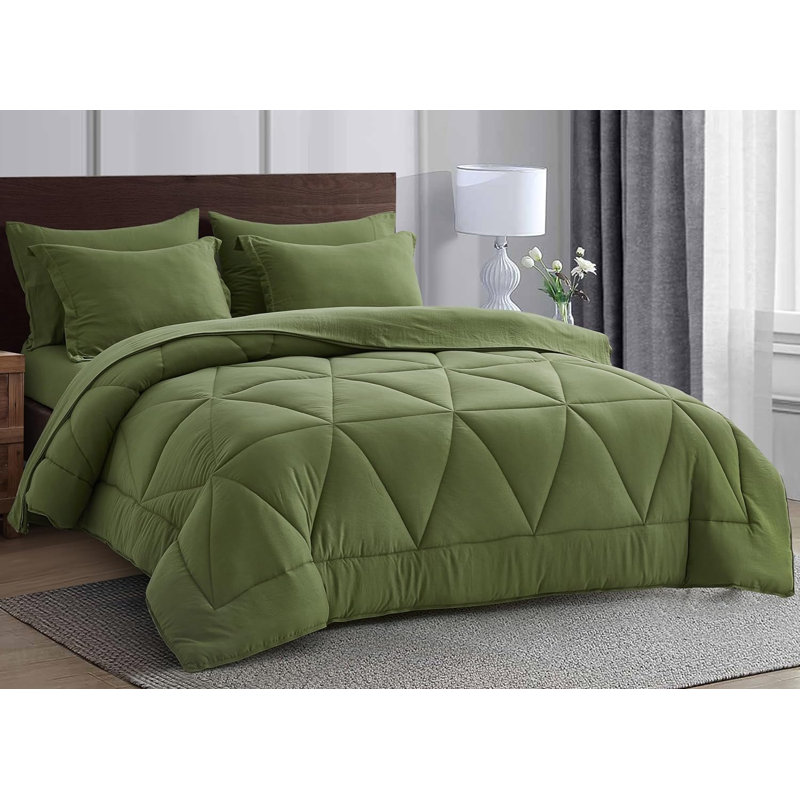 Microfiber Bed in a Bag Comforter Set, Queen Comforter + 6 Additional Pieces, Olive Green