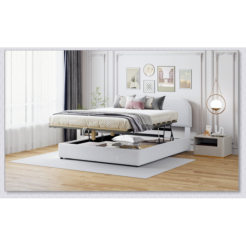 Lit plateforme tapissier Teddy, Blanc, Grand
