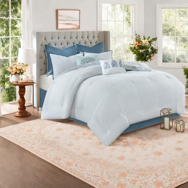 Premium 8-piece Cotton Bedding Sets, Reversible Floral Comforter, Design