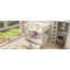 Lit superposé double au-dessus de double avec garde-corps en forme de maison et tablettes et tiroirs de rangement, blanc et naturel-1853319174