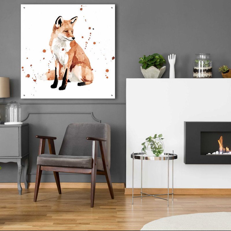 «Watercolor Fox II» par Victoria Barnes - peinture sans cadre, H 36 po x l 36 po x P 0,2 po
