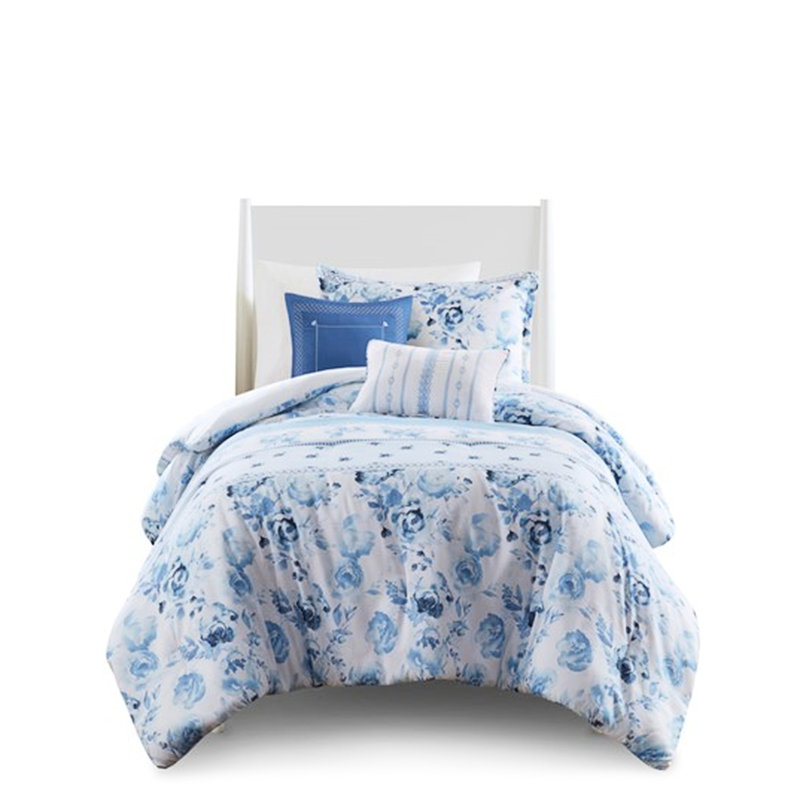 Édredon pour lit double / grand lit, imprimé floral rayé, bourre, 2 taies décoratives, coussins décoratifs, magnifique et rayé, microfibre