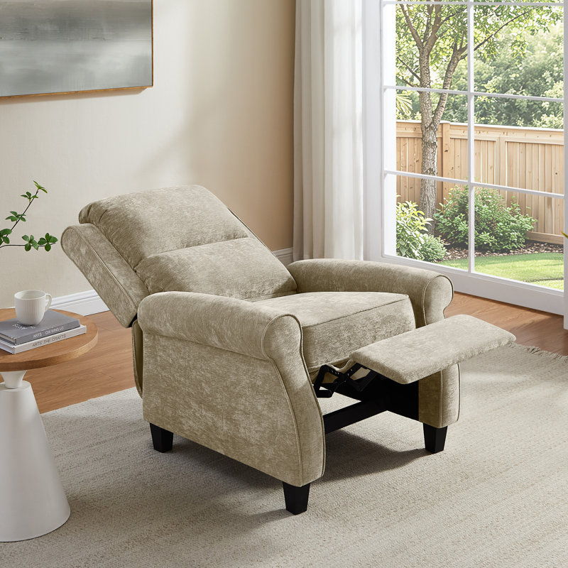 34.6’’ Push Back Recliner Chair With Adjustable Backrest & Footrest, Camel Chenille