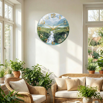"Mountain Stream", horloge murale en verre