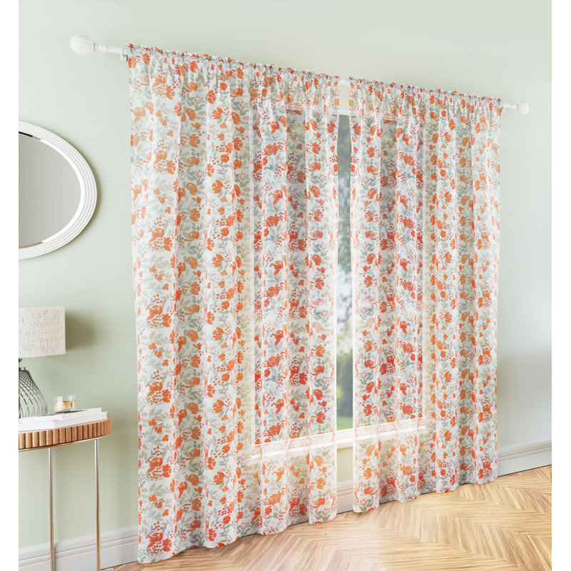 Sheer Curtain Panel Pair, 140cm Width x 183cm Drop, Orange