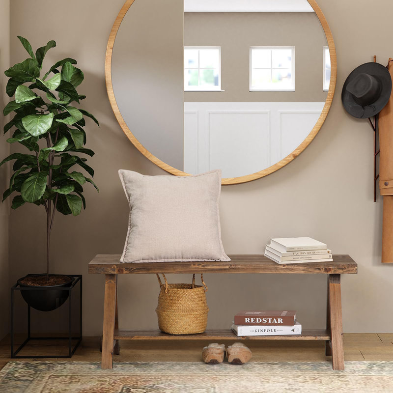 Farmhouse Wood Bench, 17.3" H x 43.3" W x 13.4" D