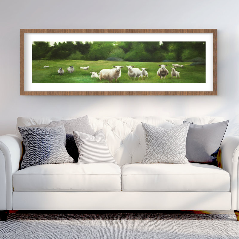Fields of Sheep - Reproduction matte encadrée rustique pour la décoration intérieure