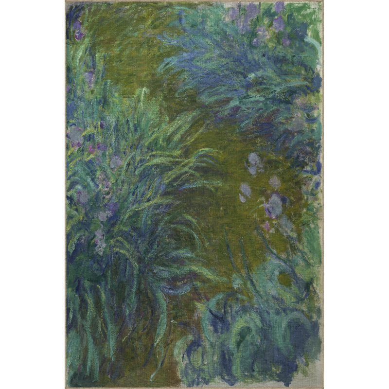 Tapis décoratif moderne à motif floral bleu et vert Iris, Tapis de couloir 3 pi 3 po x 9 pi 10 po
