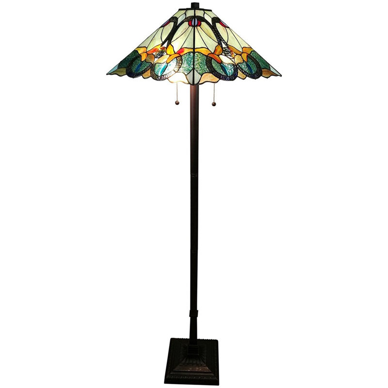Lampe sur pied 62 "à deux lumières 62" avec abat-jour conique en verre teinté brun et bleu