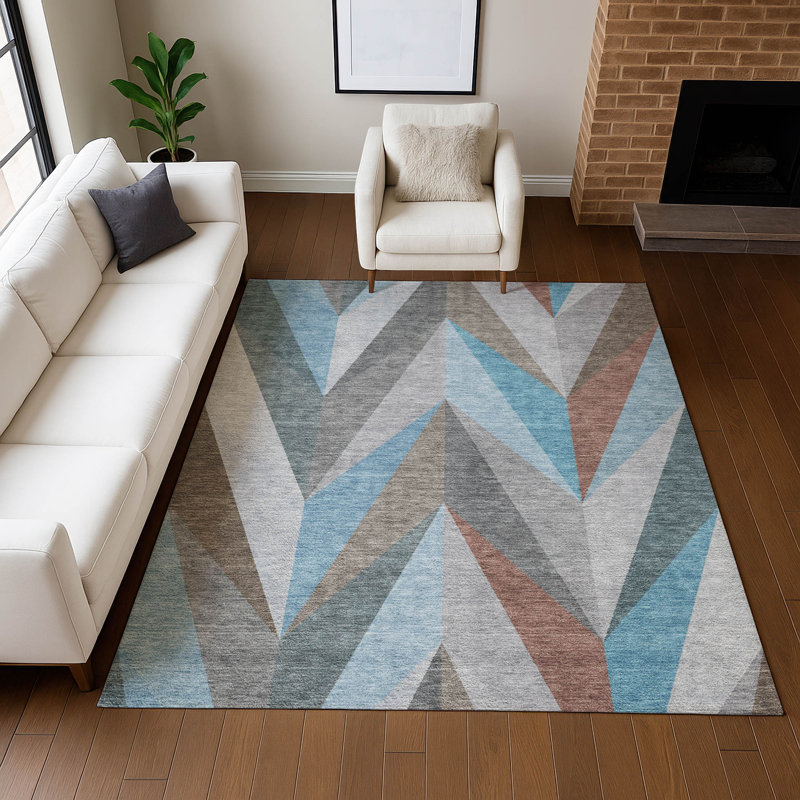 Machine Washable Indoor/Outdoor Huseby ACN2265 Geometric Rug, Rectangle 2 pi 6 po x 3 pi 10 po