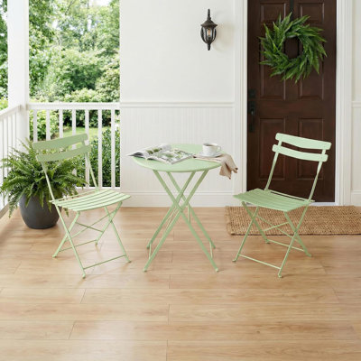 Ensemble bistro 3 pièces pour terrasse, table et chaises en métal, vert