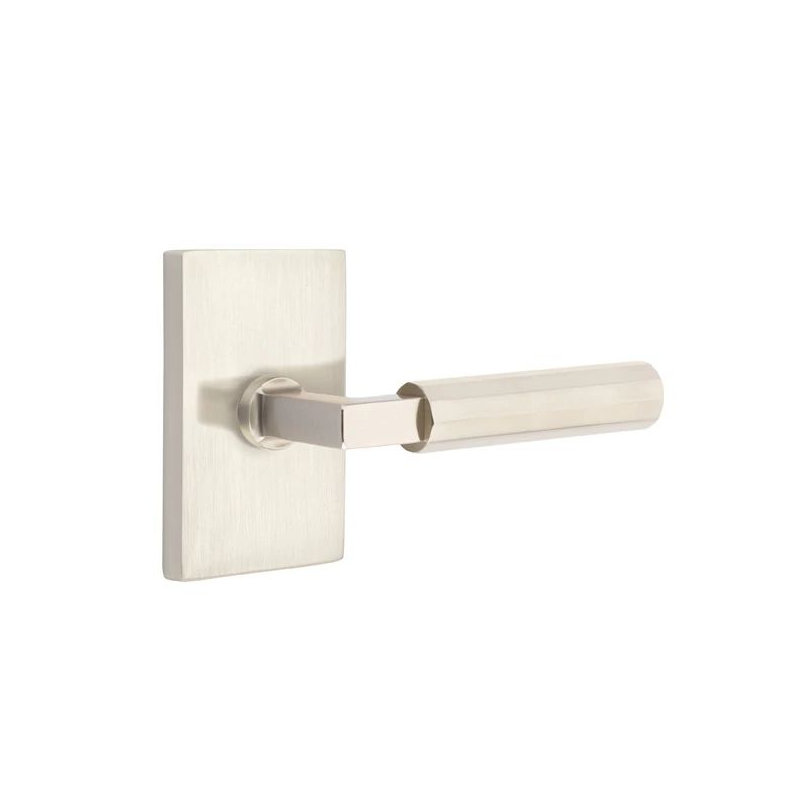 Emtek Select Passage Interior Mortise w/ Modern Rectangular Rosette & L-Sq. Stem, Faceted Lever, Left, Satin Nickel
