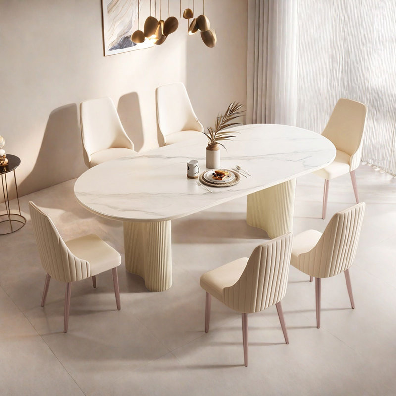 Table de salle à manger style français, Blanc, crème, 29.9" H x 78.7" L x 35.4" W