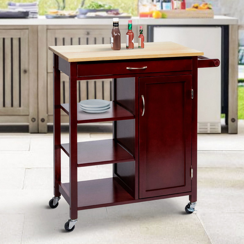 Chariot de cuisine rectangulaire en bois avec 1 porte et compartiments ouverts, brun espresso