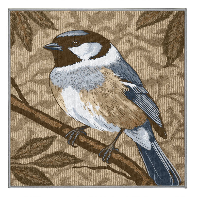 Washable Black capped Chickadee Birds Area Rug, Square 3'